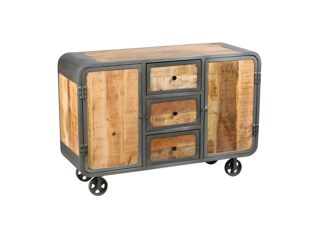 Chicyla XAHM45531 2-Door 3-Drawer Buffet in Steel/Solid Wood