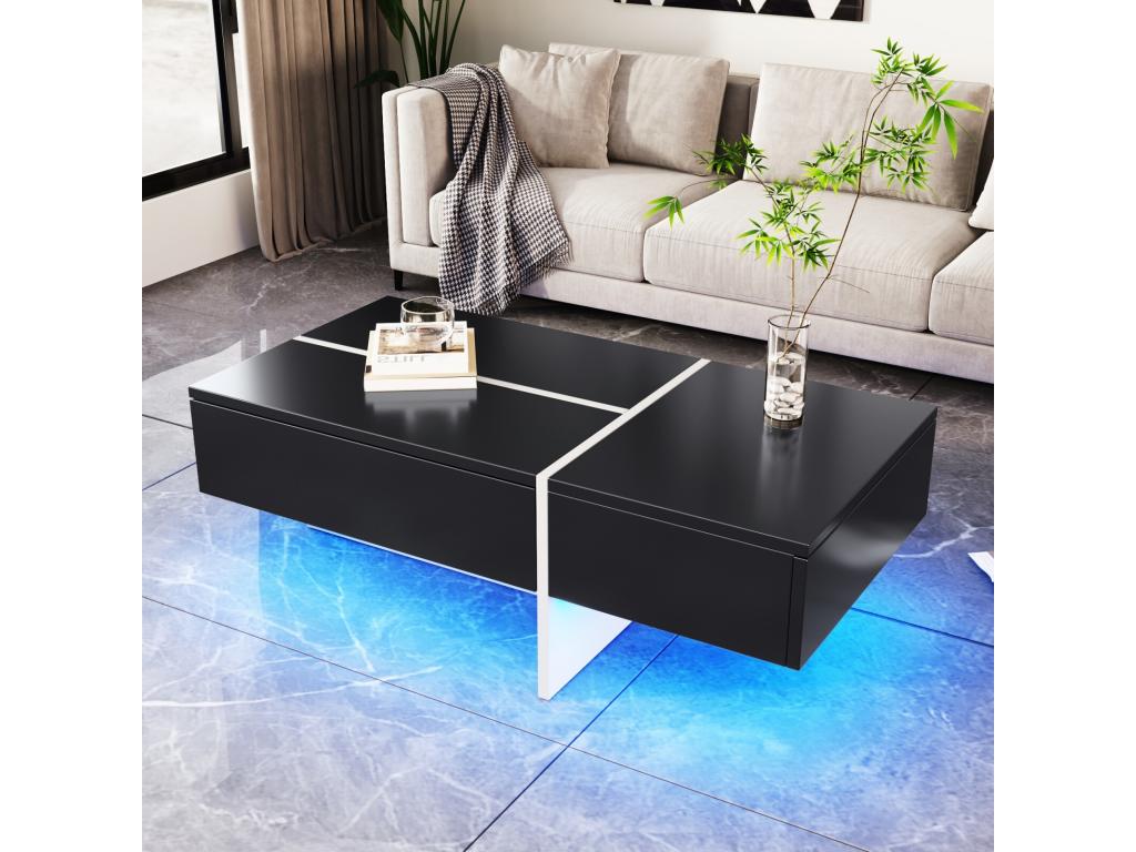Coffee table with 3 drawers, LEDs and app, particle board, black and white, 100x50x34.5cm, DSXJ08725