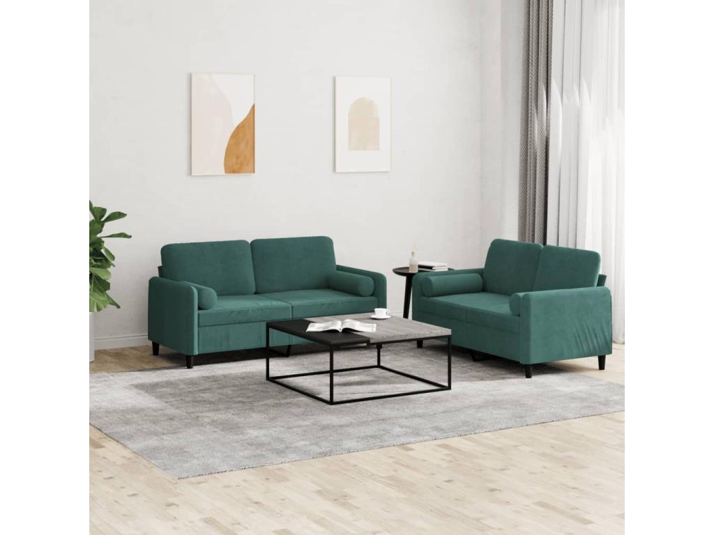 2-piece sofa set with dark green velvet cushions TQVI78469