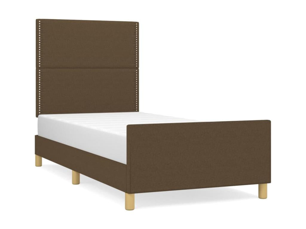 Bed frame with headboard, dark brown, 100x200 cm, fabric VSTP64056
