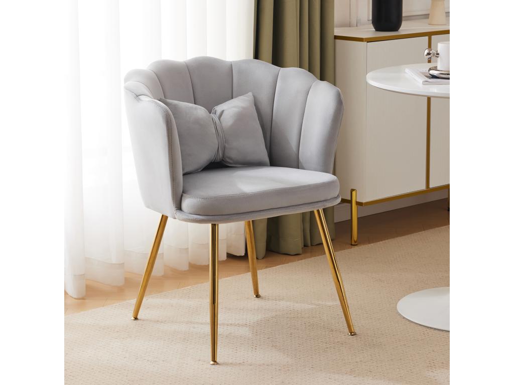 Velvet dining chair - 62x54.5x77 cm - with backrest - Metal legs - Grey GJSS94339