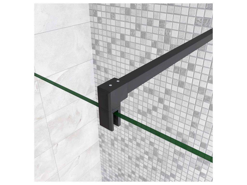 Walk-in shower enclosure with pivoting return, 100 x 40 x 200 cm, with 140 cm square support bar - Matte Black - 8 mm anti-limescale glass CLTT27983