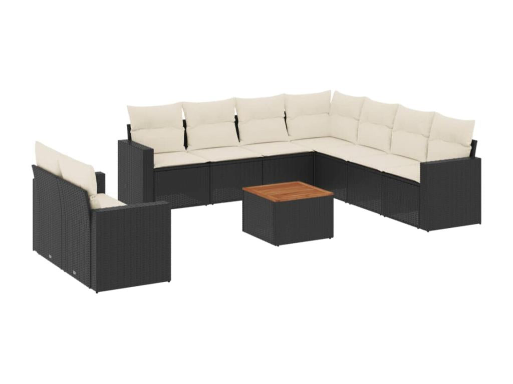 10-piece garden furniture set with cushions, black resin wicker AOHW13185