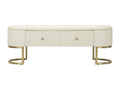 Cream metal and faux leather bench with drawers, 120x40x43 cm BTUK32934