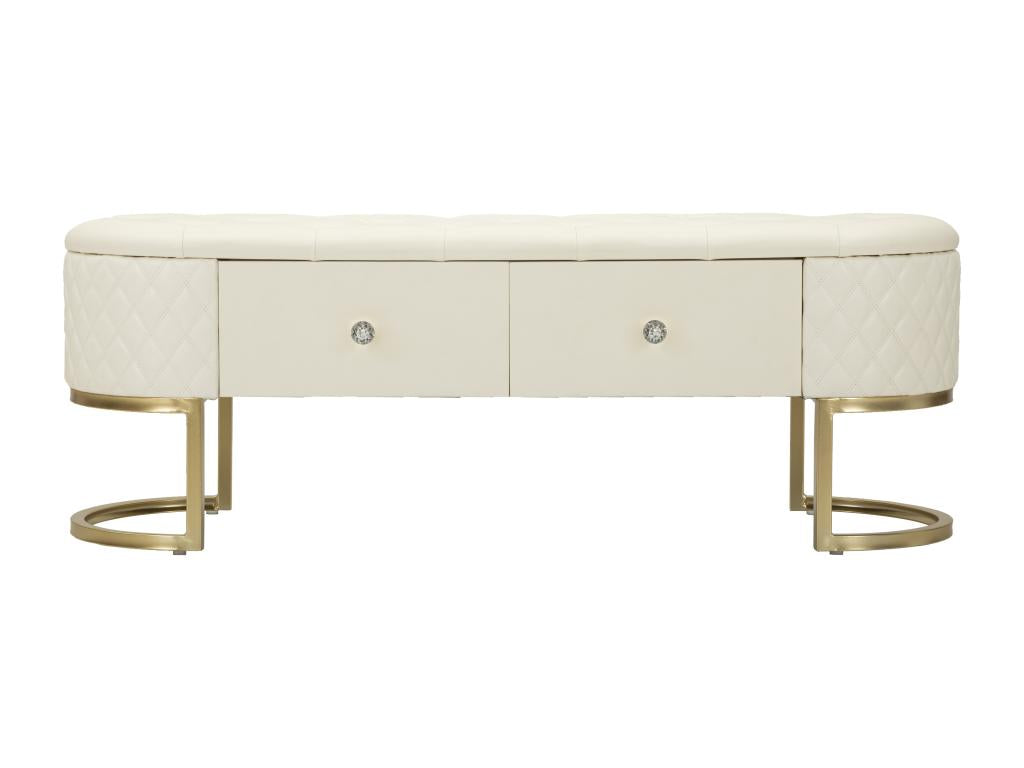 Cream metal and faux leather bench with drawers, 120x40x43 cm BTUK32934