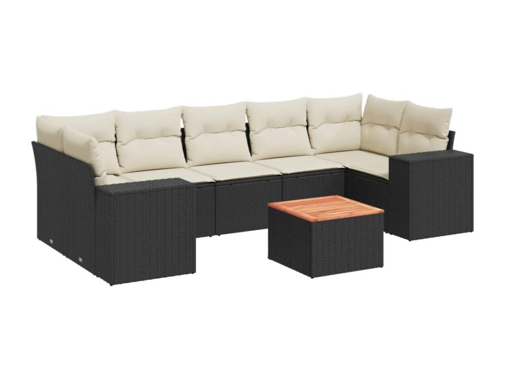 8-piece garden furniture set with cushions, black woven resin UAQA91348