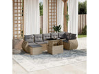 8-piece garden furniture set with cushions, beige woven resin EDOG05804