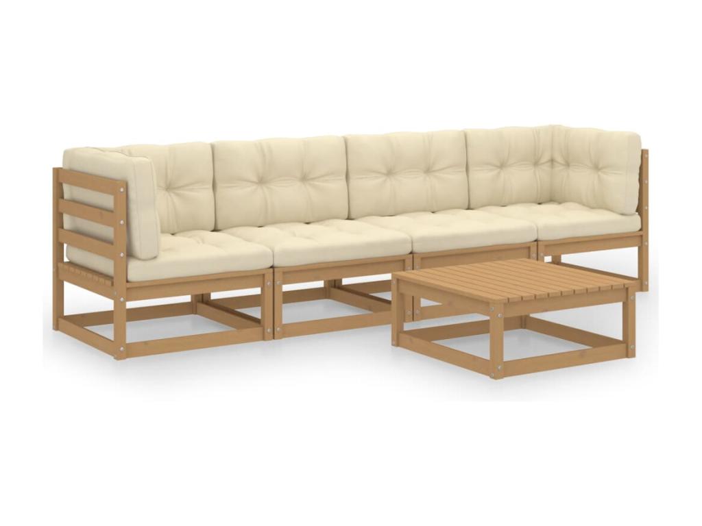 5-piece garden furniture set with cushions, solid pine wood, TVNU76989
