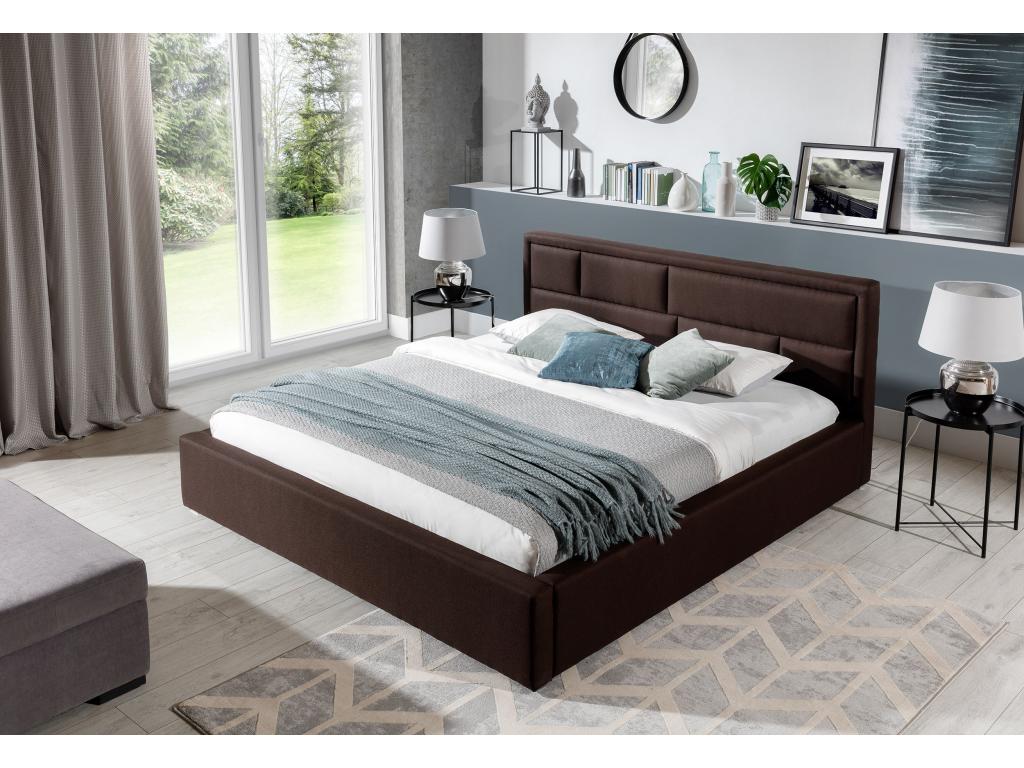 Domopure beige mottled fabric double bed with upholstered headboard - 4 sizes - 160x200 XSND14405