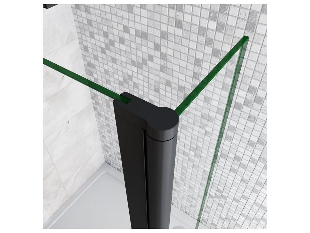 Walk-in shower screen with pivoting return 120 x 30 x 200 cm with 140 cm cuttable support bar - Matte Black - 8 mm anti-limescale glass ZNGI12305