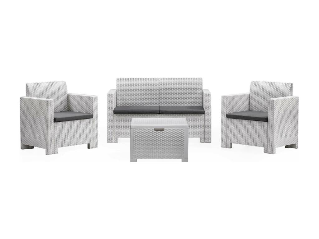 Domopure Outdoor Lounge Set, Garden Furniture with Cushions, Indoor Lounge Set, Rattan Effect, Made in Italy, White, TNQJ88913