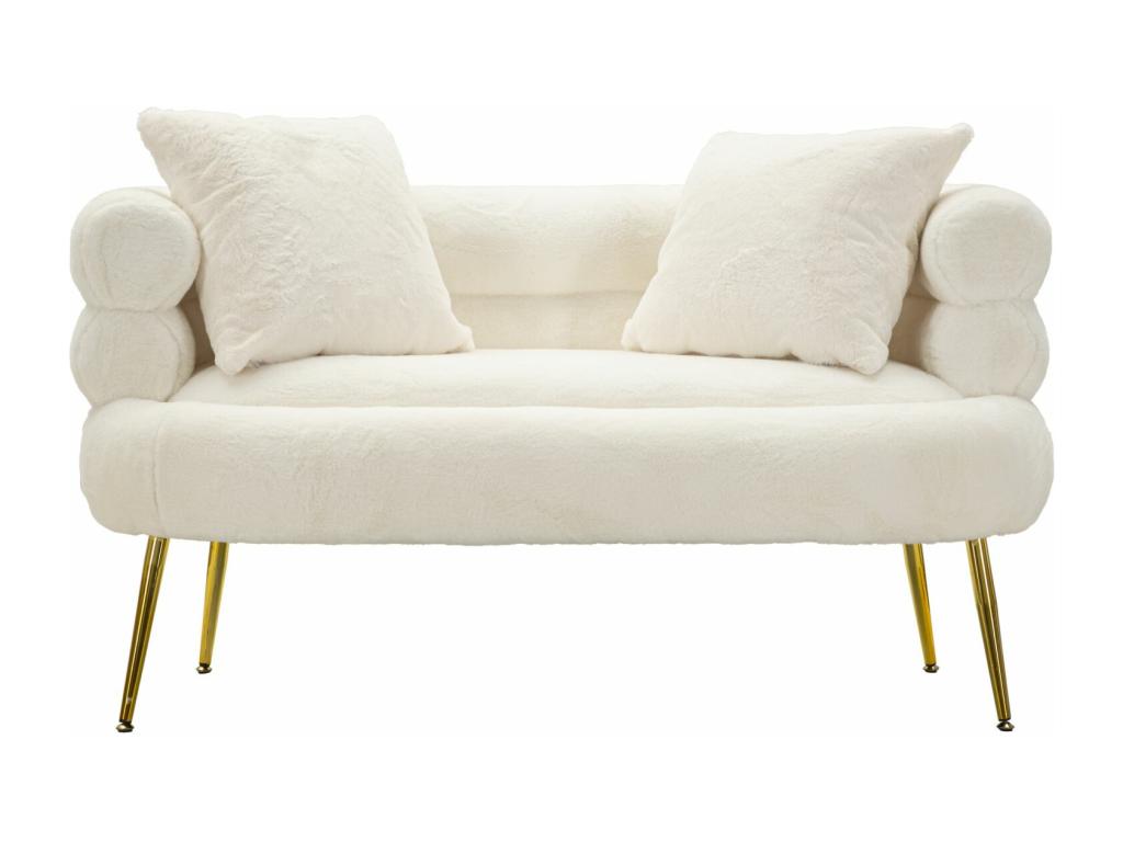 2-seater sofa in metal and white fabric with cushions, 133x68x69 cm, DUER80676