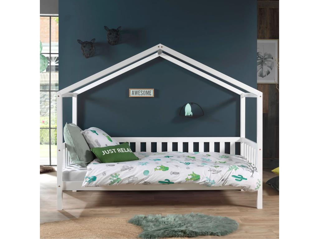 Children's cabin bed with solid wood bars, white, 90x200 - LT2021 LOOS86463