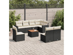 9-piece garden furniture set with cushions, black resin wicker WLTN57619