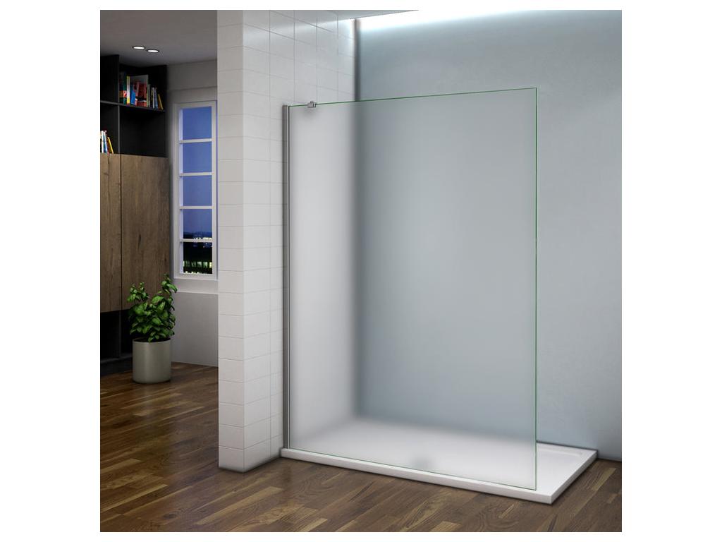 Walk-in shower screen 100x200cm - 8mm tempered sandblasted glass - With 45cm corner fixing bar JAXM26830