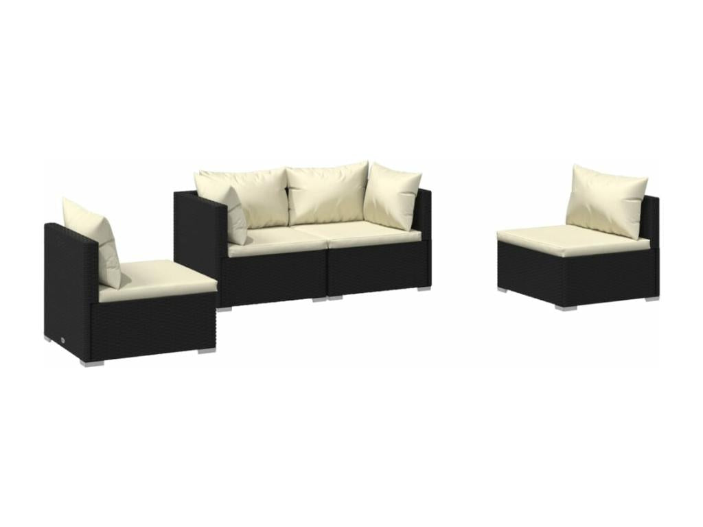 4-piece garden furniture set with cushions, black wicker resin, KUHO89757