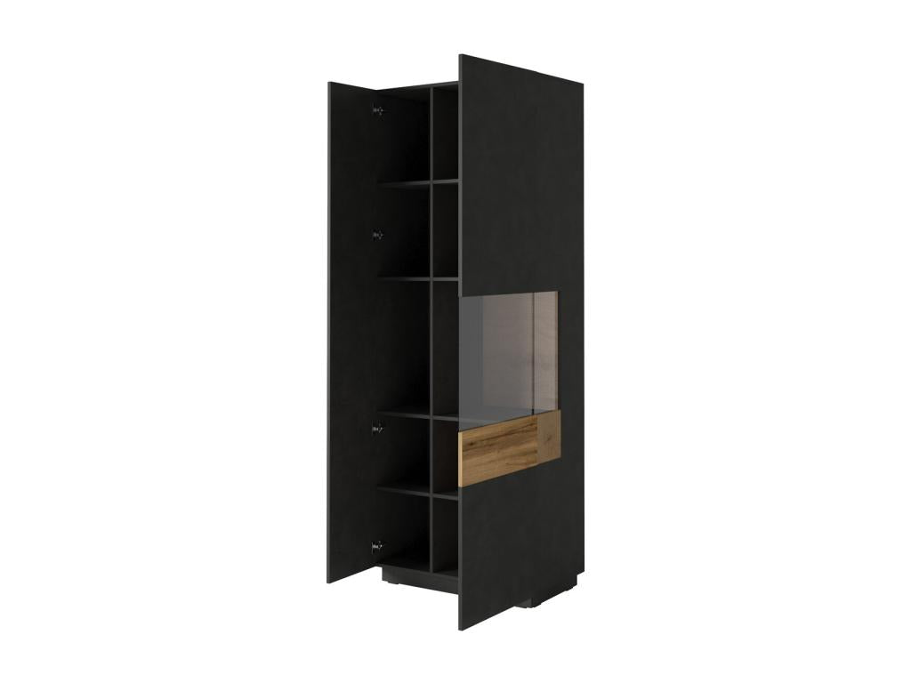 Chicyla 2-door display cabinet, right-opening, anthracite grey and wood, PZVJ65499