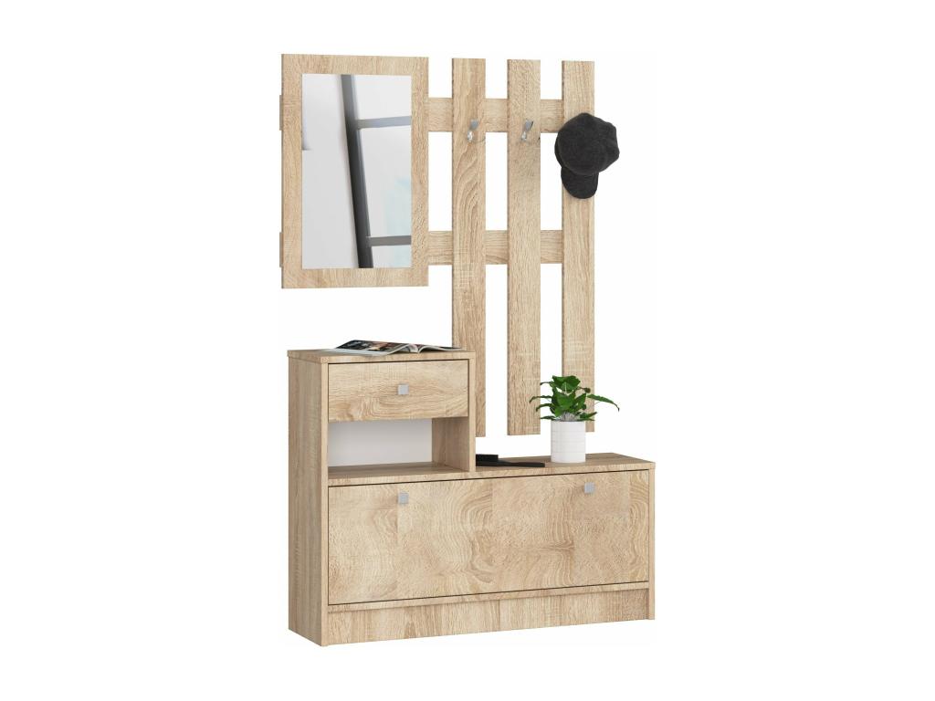 Chicyla Oak 90cm Hallway Unit with Coat Rack and Shoe Cabinet, 1 Door, 1 Drawer, Matte Finish, 2 Shelves QBDB42441