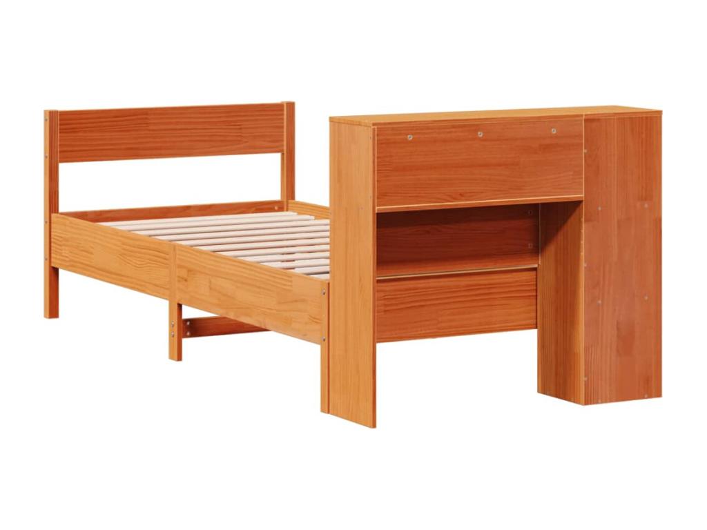 Bookcase bed without brown wax mattress 90x190 cm solid pine EWBI76496