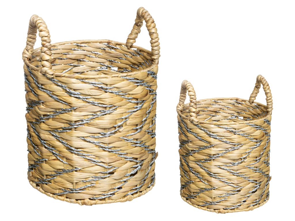 Set of 2 Braided Storage Baskets, Silver Wire HWDZ08834