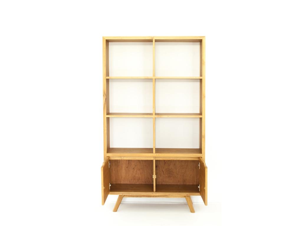 Natural solid teak bookcase with 2 doors and 6 shelves, 100x35x175cm, FIFTEES HEEA51022