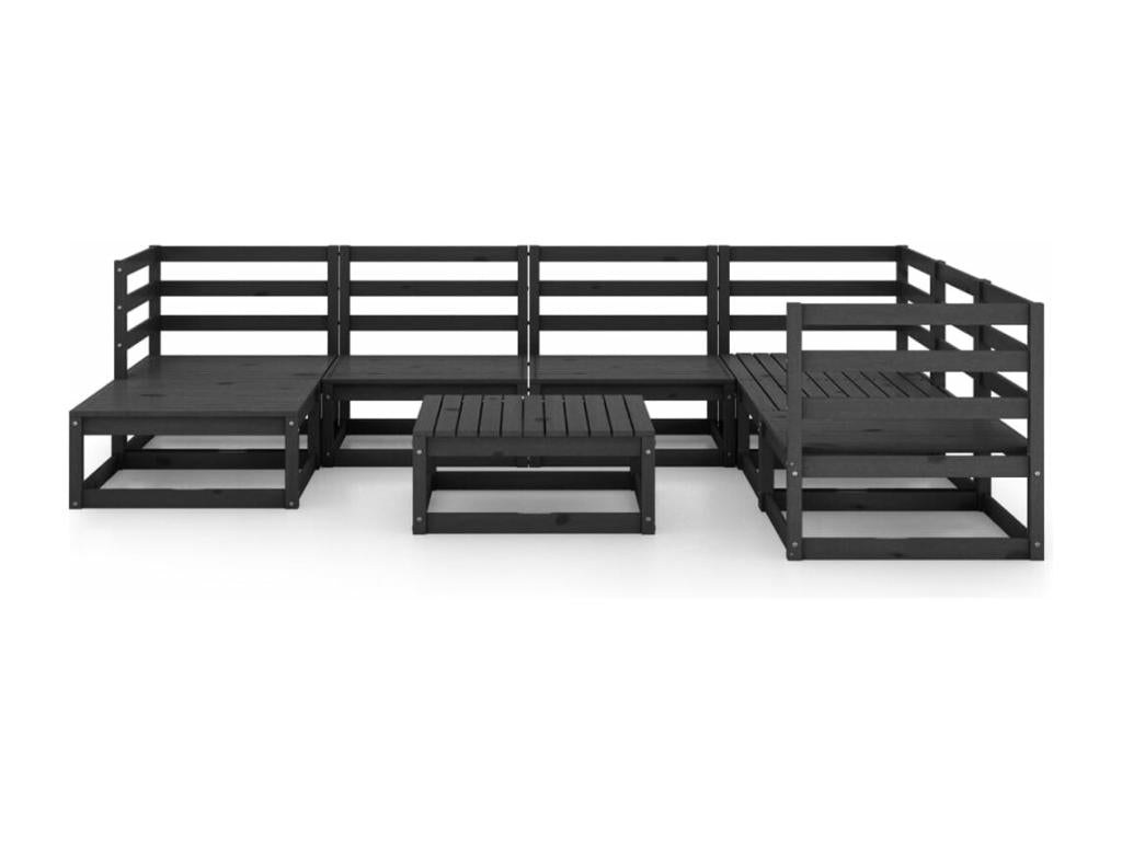 8-piece black solid pine wood garden furniture set AVGE81432