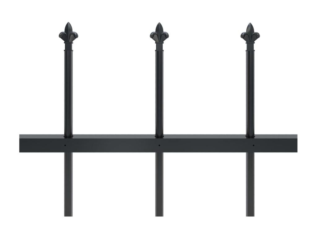 Garden fence with spear-shaped top, steel, 13.6 x 0.6 m, black, BDTV61996