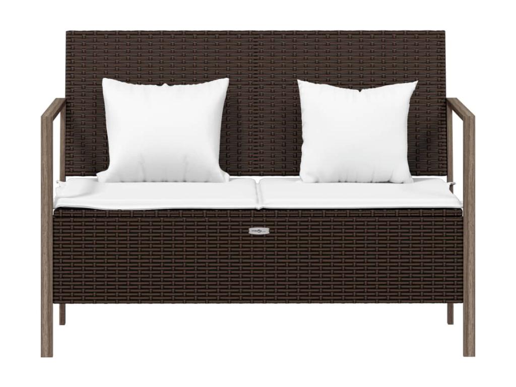 2-seater garden bench with cushions, brown woven resin SDAF03929