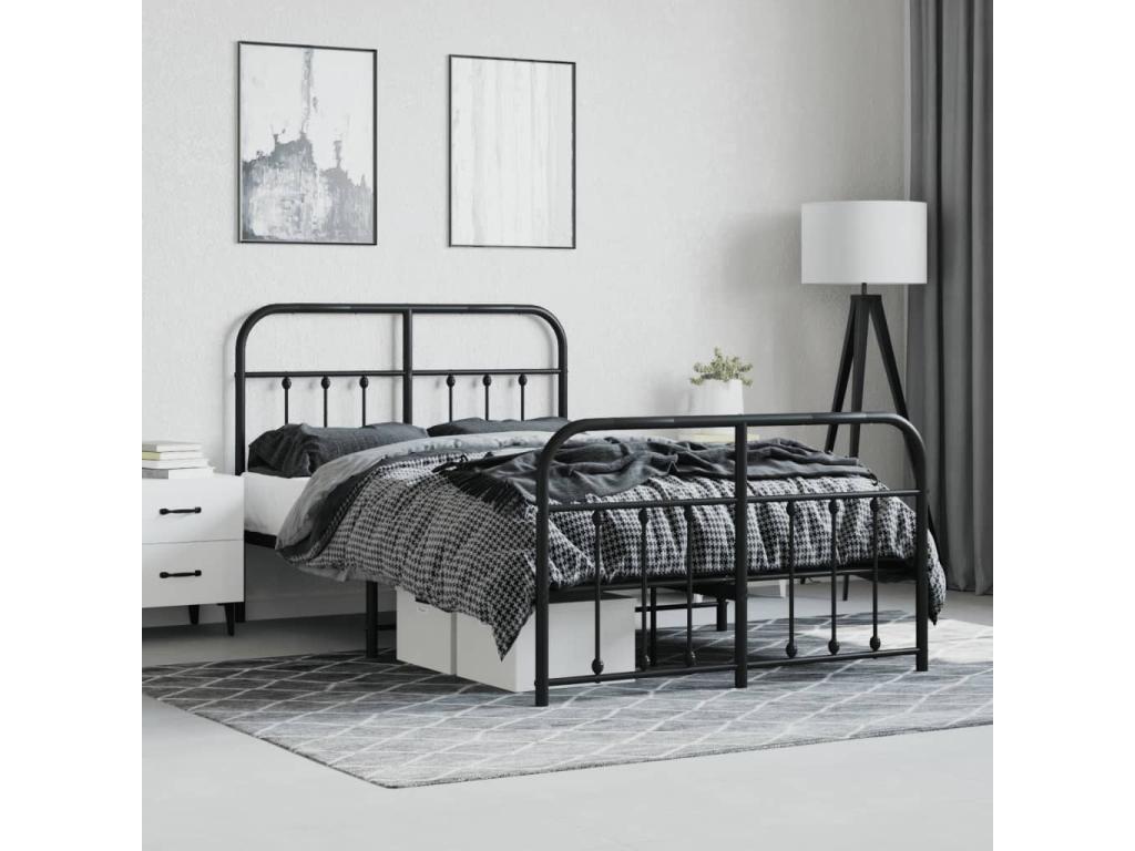 Metal bed frame with headboard/footboard, black, 120x200 cm AEKU10360