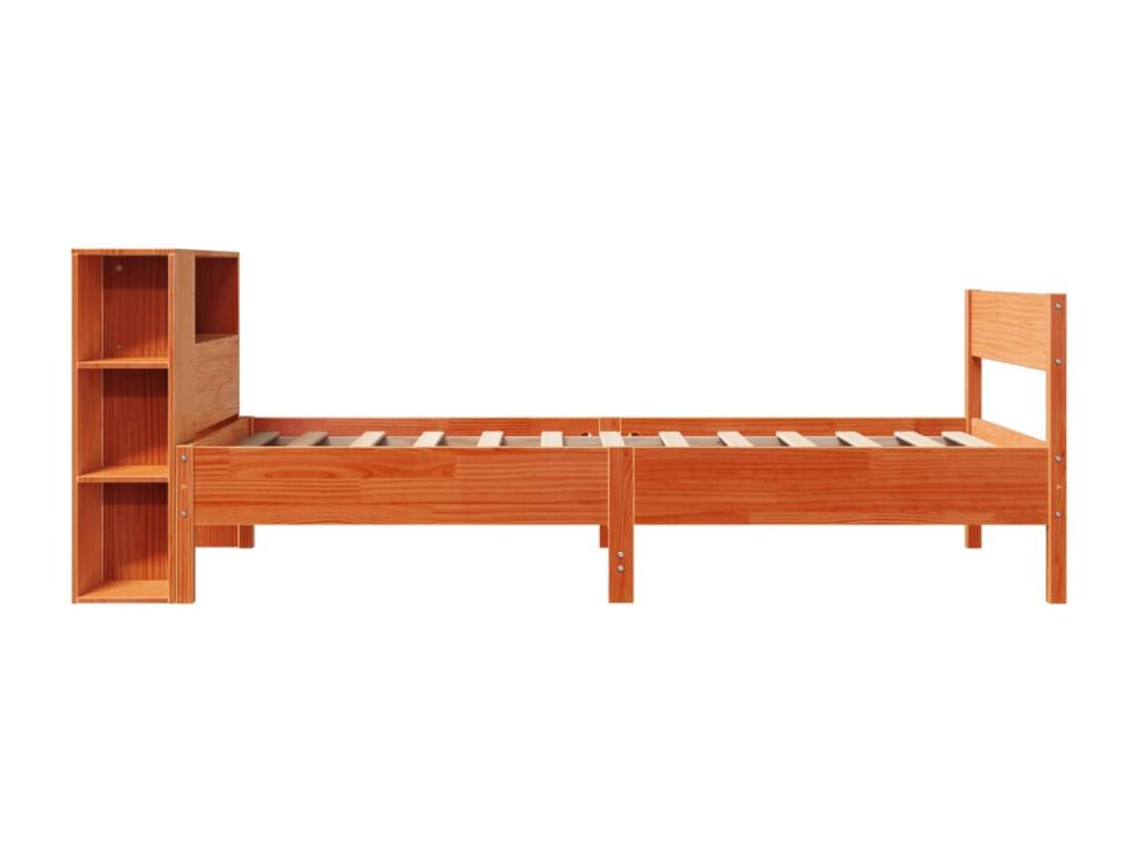 Bookcase bed without brown wax mattress 90x190 cm solid pine EWBI76496