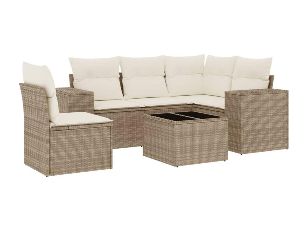 Garden furniture set with cushions, 6 pieces, beige woven resin QARW84999