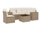 Garden furniture set with cushions, 6 pieces, beige woven resin QARW84999