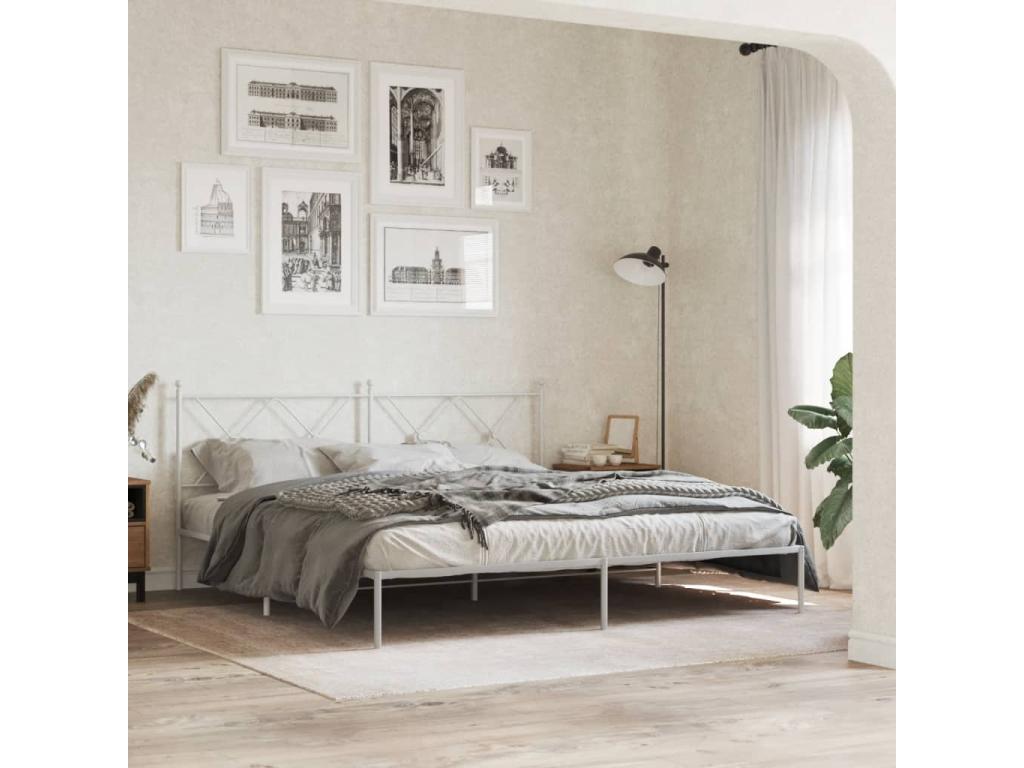 Metal bed frame with white headboard 183x213 cm NGFE68379