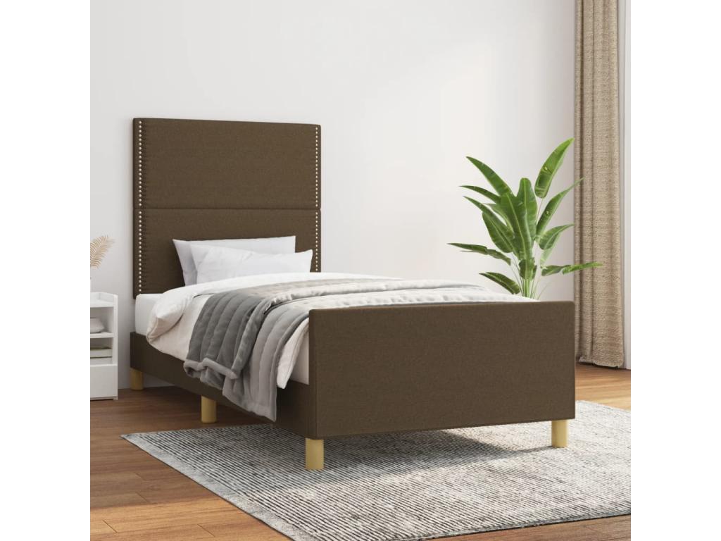 Bed frame with headboard, dark brown, 100x200 cm, fabric VSTP64056