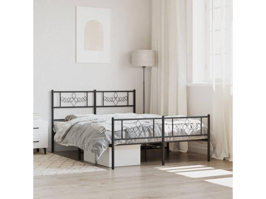 Black metal bed frame with headboard/footboard, 120x200 cm QXKT63077