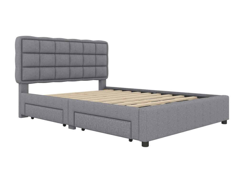 Upholstered bed 140x200cm double bed with slatted base by Chicyla, 4 drawers, minimalist style - grey MSEK56356