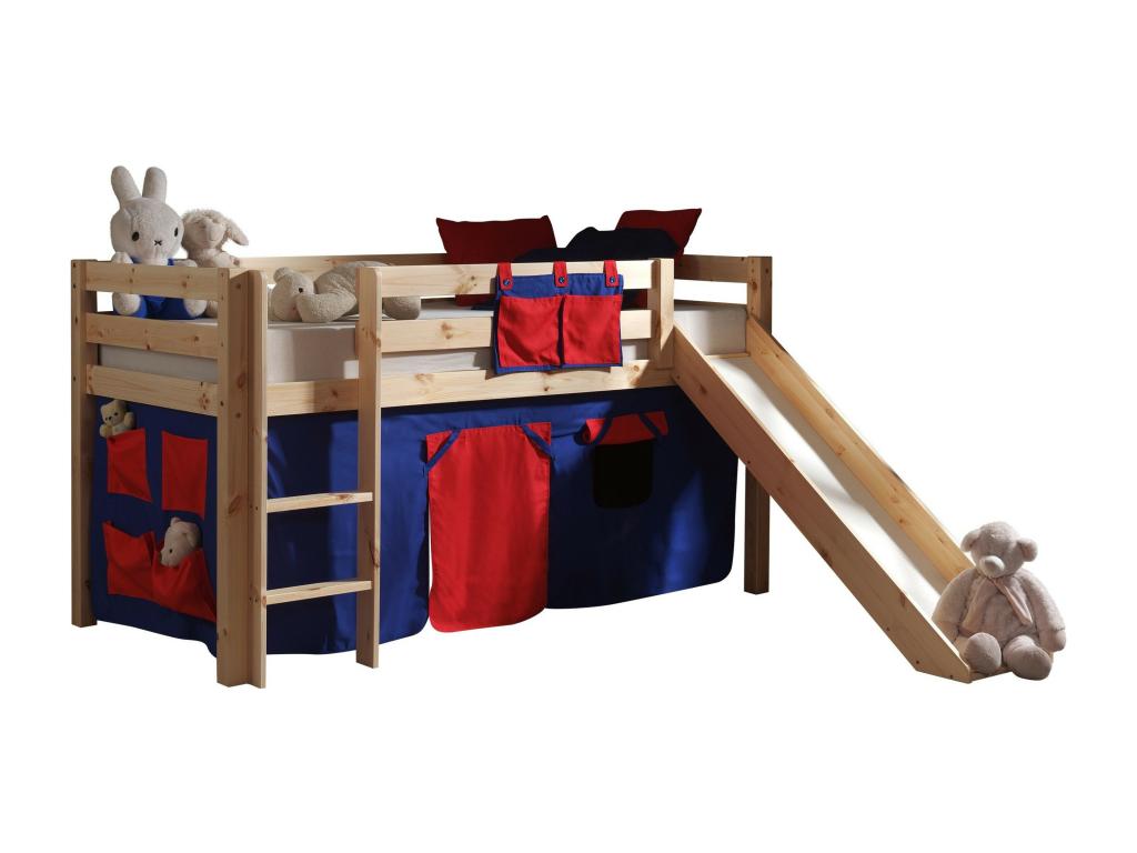 Domopure Children's Bed with Slide, Red, 90x200cm, Natural, GCOK76281