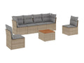 7-piece garden furniture set with cushions, beige woven resin QTWQ34259