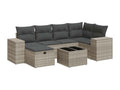Garden furniture set with cushions, 7 pieces, light grey woven resin QBOA95715