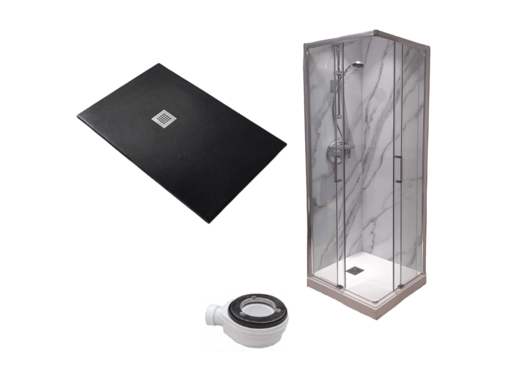 Domopure Extra Thin Black Shower Tray 100x105 cm Shower Enclosure 100x105 cm High 200 cm With Corner Opening LQVJ30501