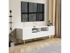 TV stand 165x36x55cm with 2 doors, 2 drawers and 2 compartments, gold legs and gold trim, White IJVL55133