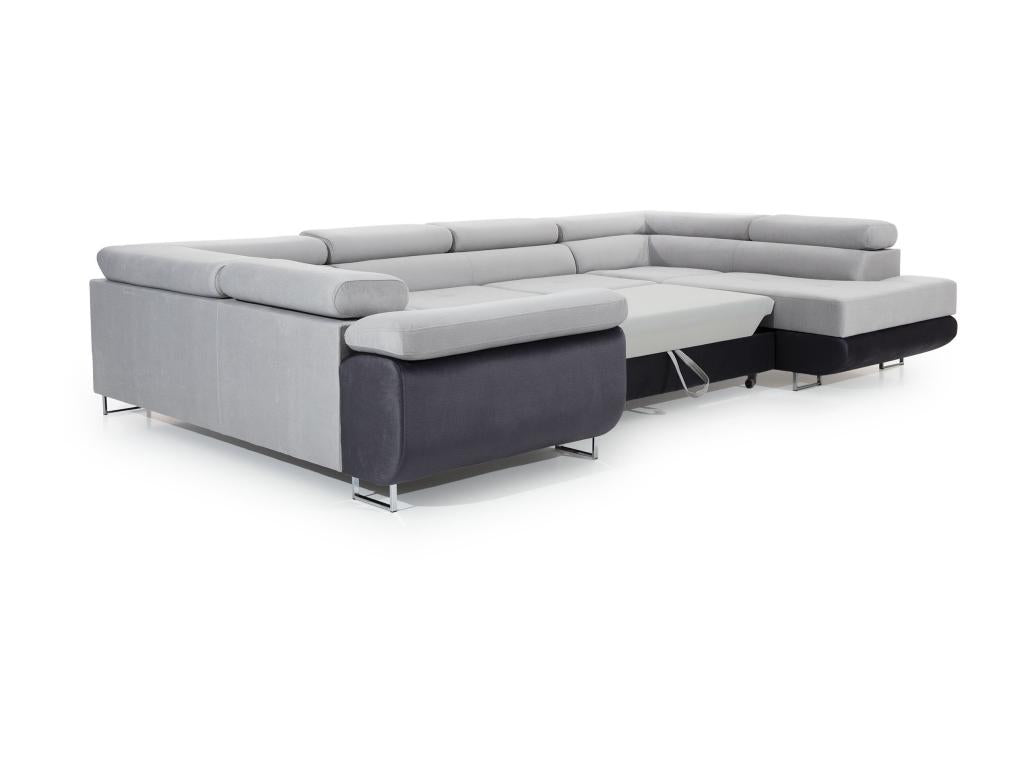 Chicyla 340cm U-shaped right-hand convertible sofa in light grey fabric with storage compartment TXLD88641
