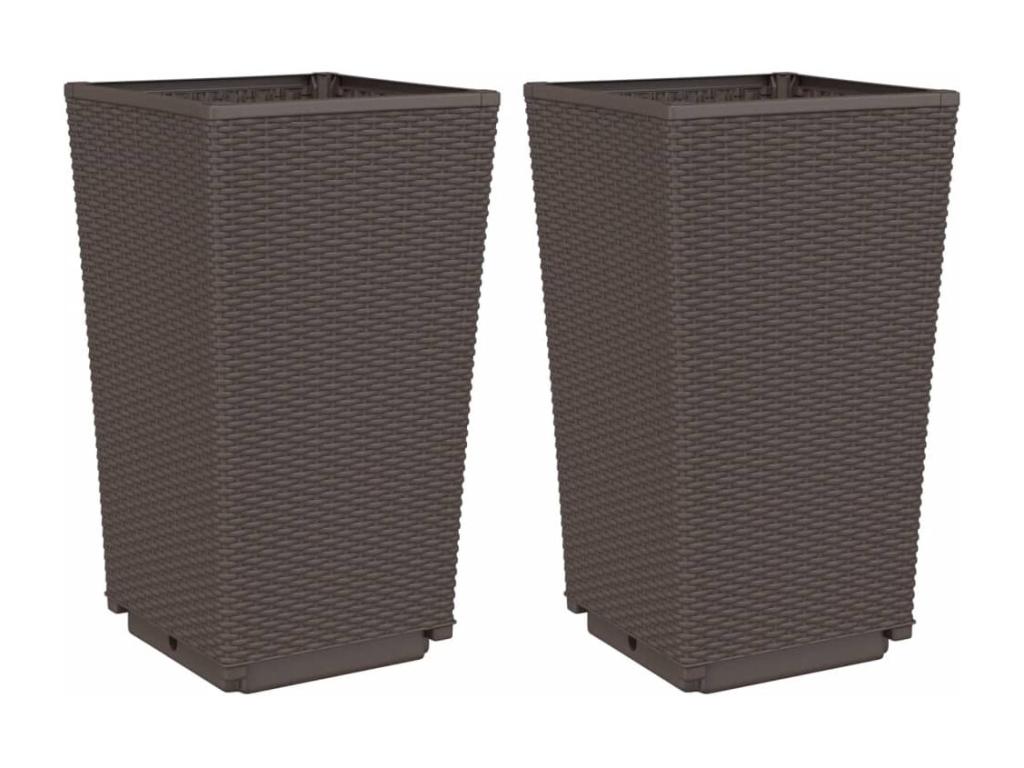 2-piece brown planters, 32.5x32.5x57 cm, polypropylene, CGGY93598