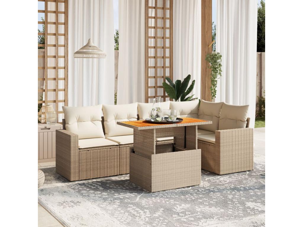 6-piece beige resin wicker garden furniture set with cushions IZDS22815