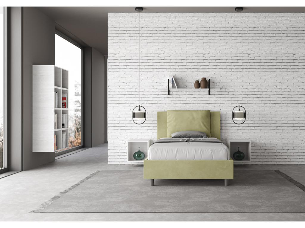 Single bed with 120x210cm upholstered microfiber base, green, Domopure UNRE02343