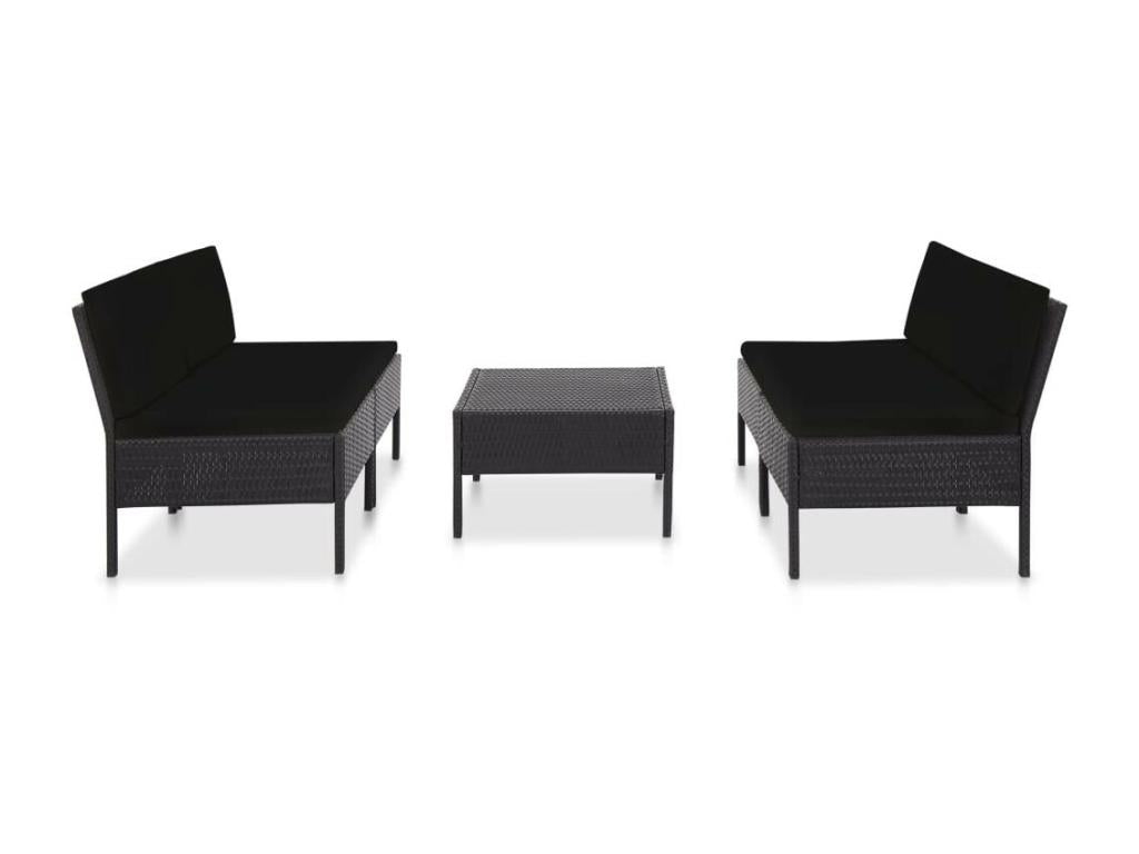5-piece garden furniture set with cushions, black wicker resin, 33 UPCC33640