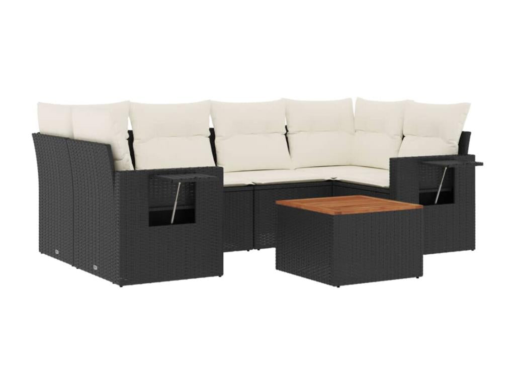 7-piece garden furniture set with cushions, black resin wicker XKYV94284