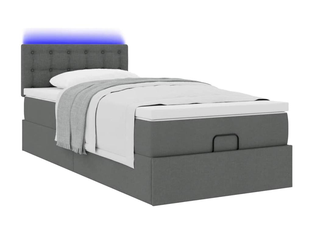 Ottoman bed frame with dark grey mattress 90x190 cm fabric GLHO70879