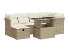 7-piece garden furniture set with cushions, beige woven resin QPZC18510