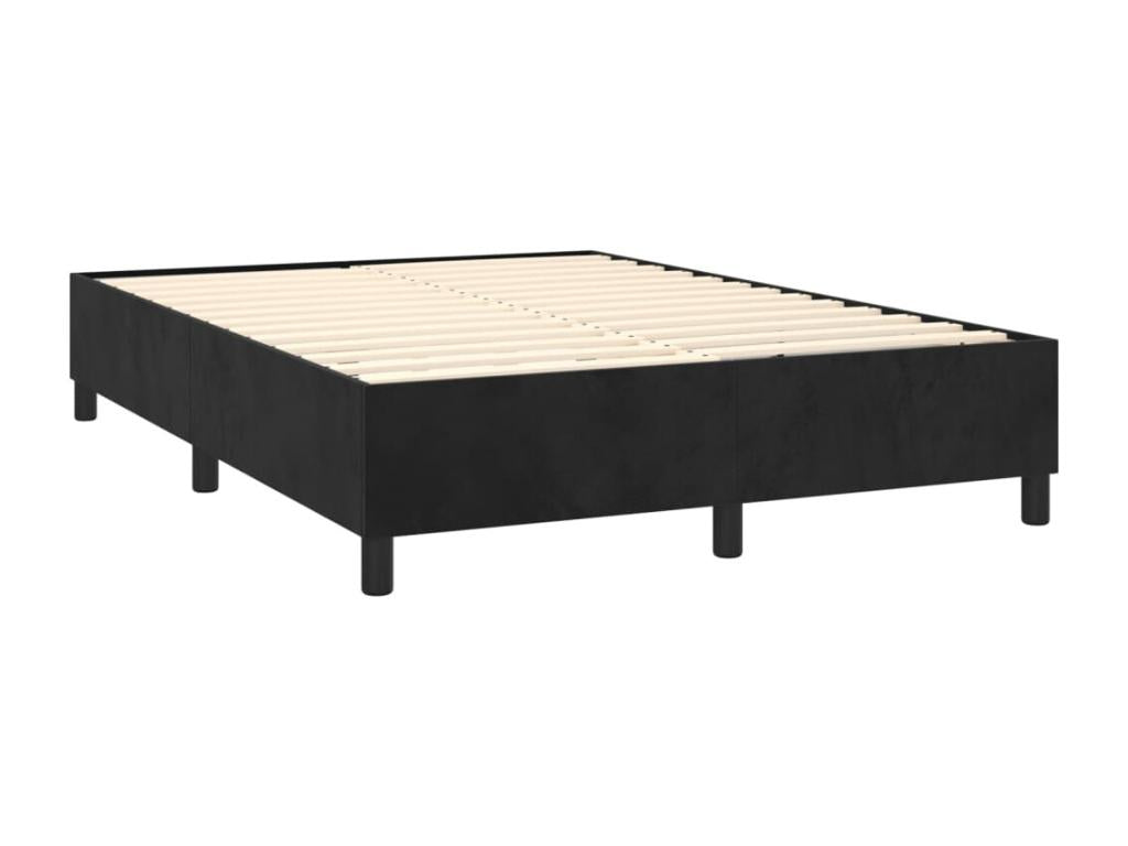 Upholstered bed base with mattress, black, 140x200 cm, velvet, JDPI76886